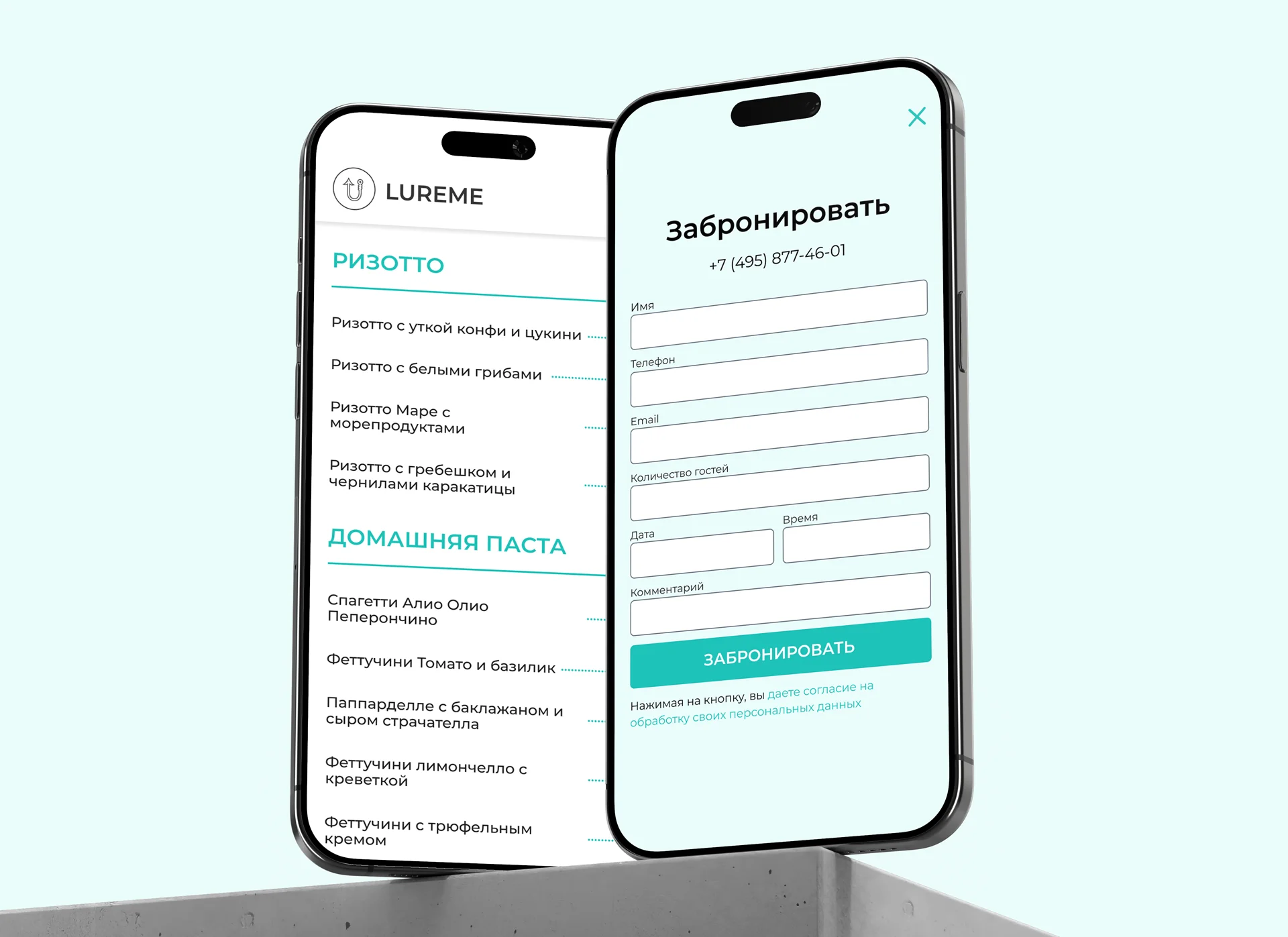 Mobile screens showcasing a website layout for an Italian restaurant