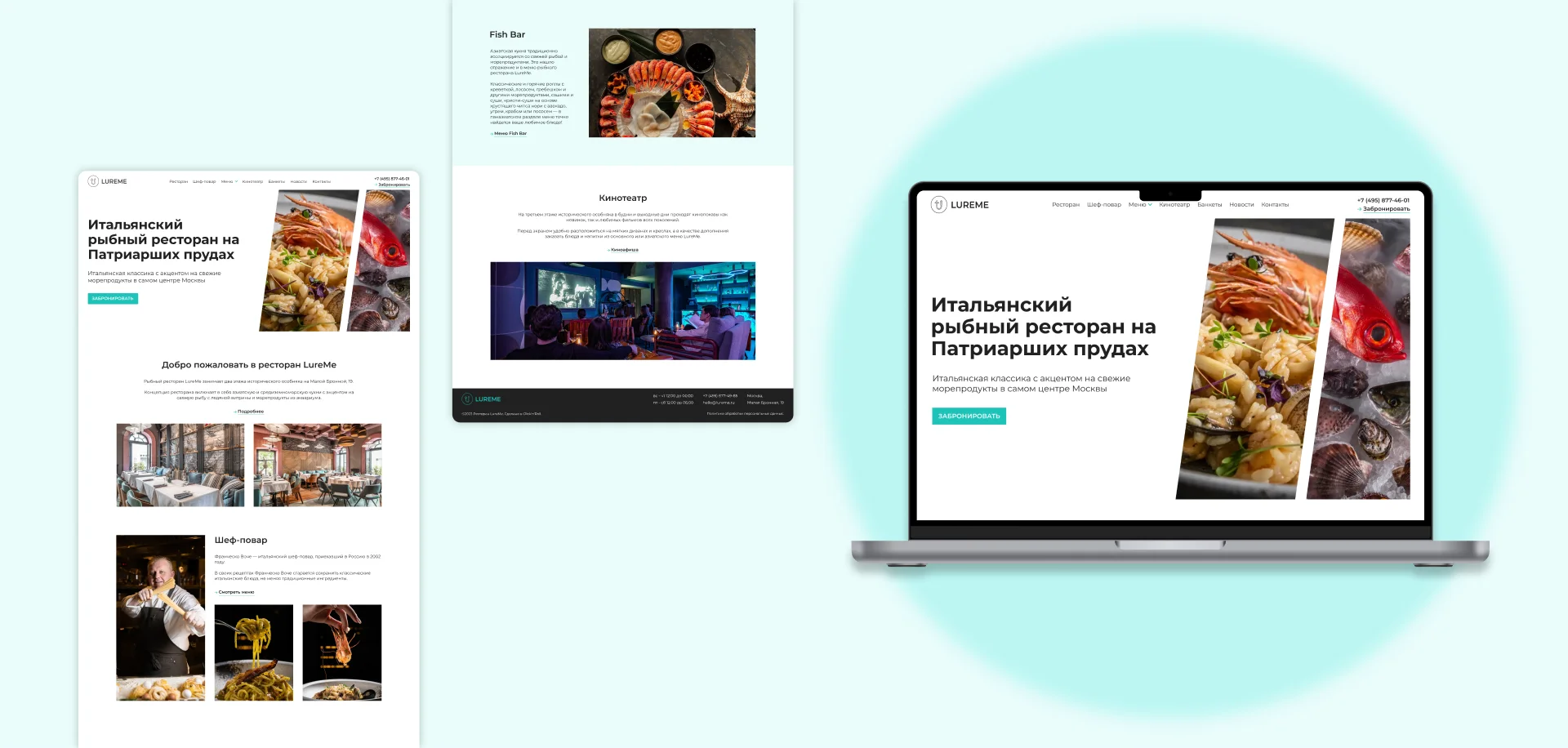 Showcase of key sections from an Italian restaurant website design